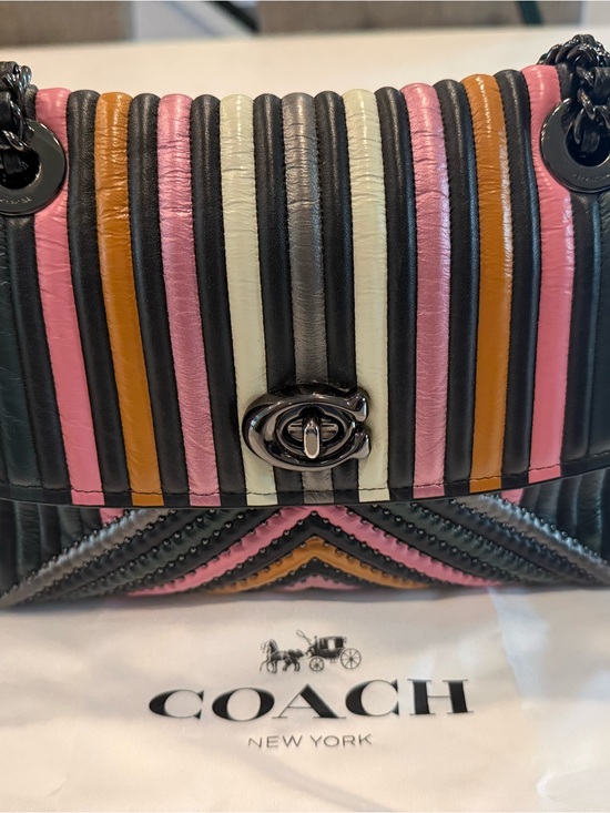 Coach Handbags - Coach Striped Quilted Leather Shoulder Bag in Pink, Black, Cream & Tan